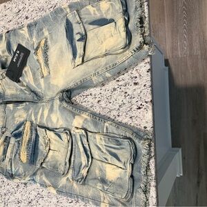 Men Distressed Denim Cargo Shorts